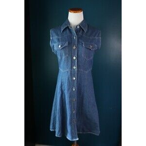 Vintage Neutral Zone 90s Y2K Denim Button Down Sleeveless Midi Dress 11/12